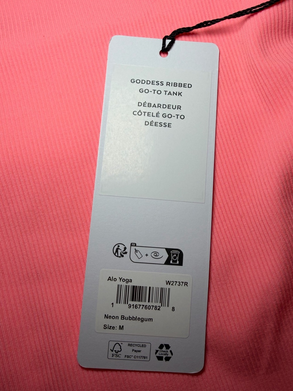 Alo yoga goddess ribbed tank top neon bubblegum NEW WITH TAGS MEDIUM - Picture 6 of 6